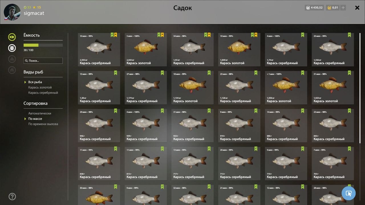 Улов (Карась золотой, Карась серебряный) на #трофей_rf4map в RF4