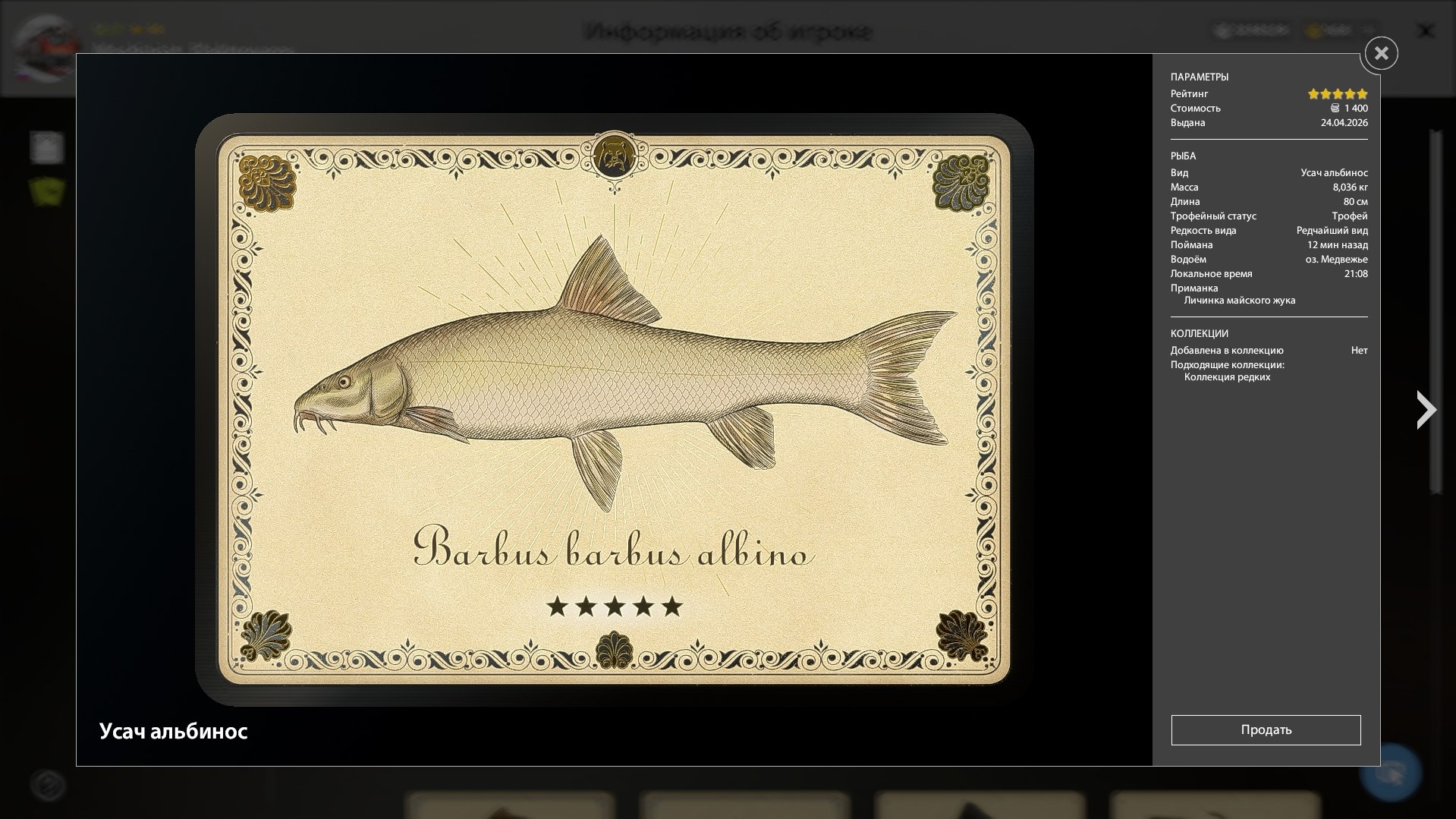 Улов (Усач альбинос) на #трофей_rf4map в RF4