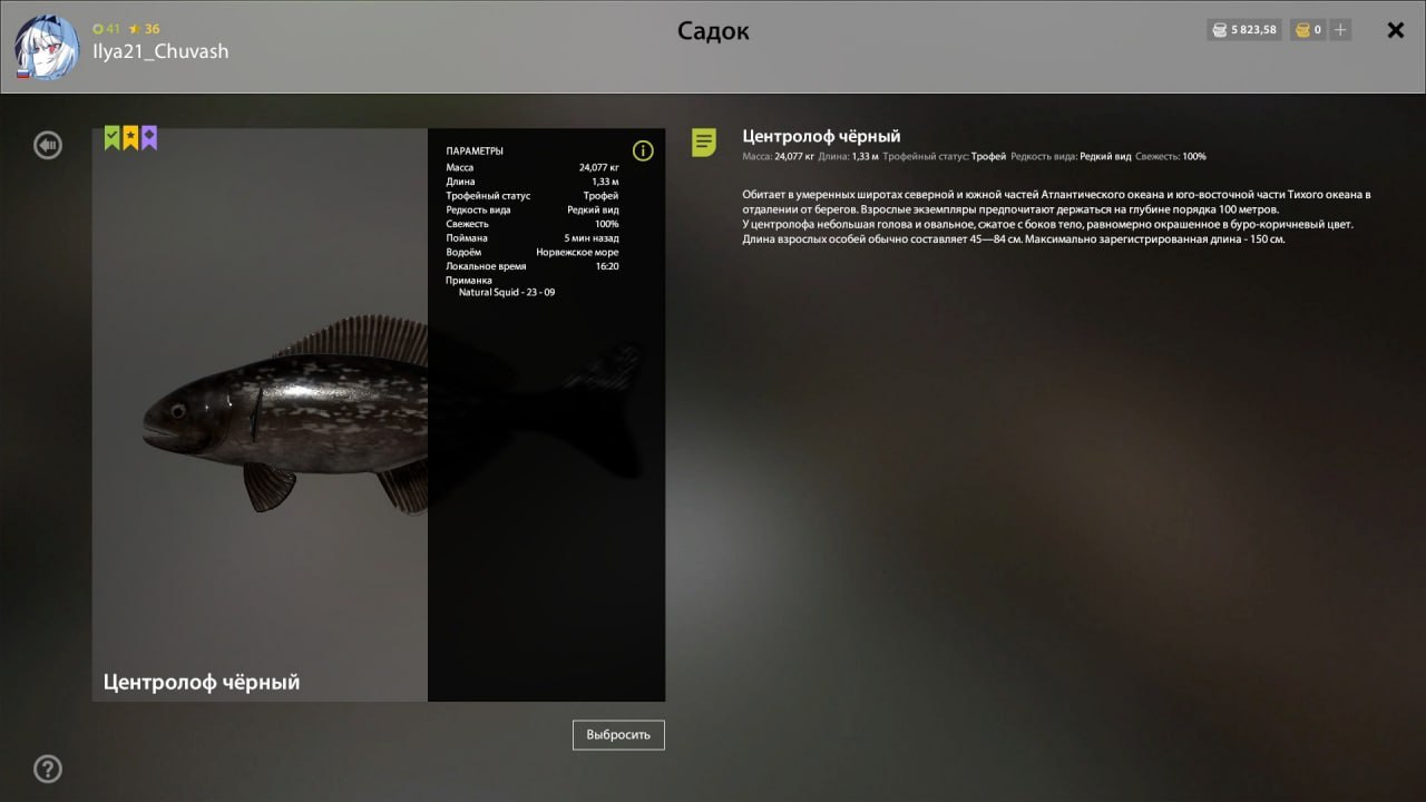 Улов (Центролоф чёрный) на #трофей_rf4map в RF4